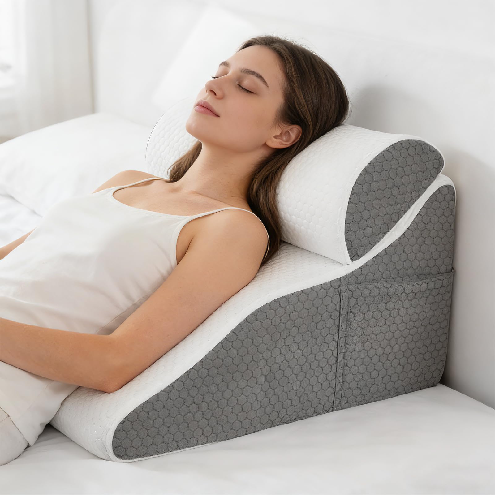 Ergonomisches Keilkissen Bett, Memory Schaum, 50x50x30cm | Ergonomisches Lesekissen für Bett und Sofa, Waschbarer Bezug, Orthopädisches Kissen, Stützpolster für Rücken