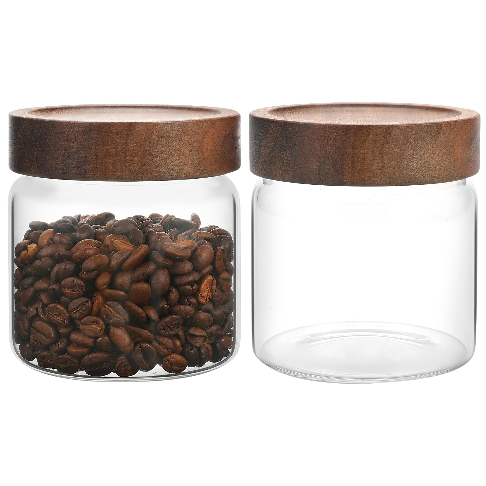 Foyofly 2*500Ml(16Oz) Glass Jars With Lid Spice Jars With Screw Wooden Lids Airtight Kitchen Storage Jar Canister For Sea Salt Paprika Herbs Cinnamon Coffee Seasoning Fermenting Pickling