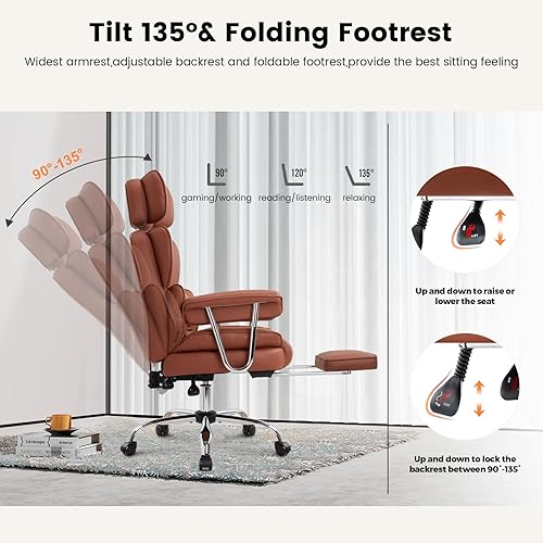 Miniatura 6 de Silla de oficina ejecutiva grande y alta, silla de escritorio ergonómica de piel sintética, sillas de computadora de gestión resistente con