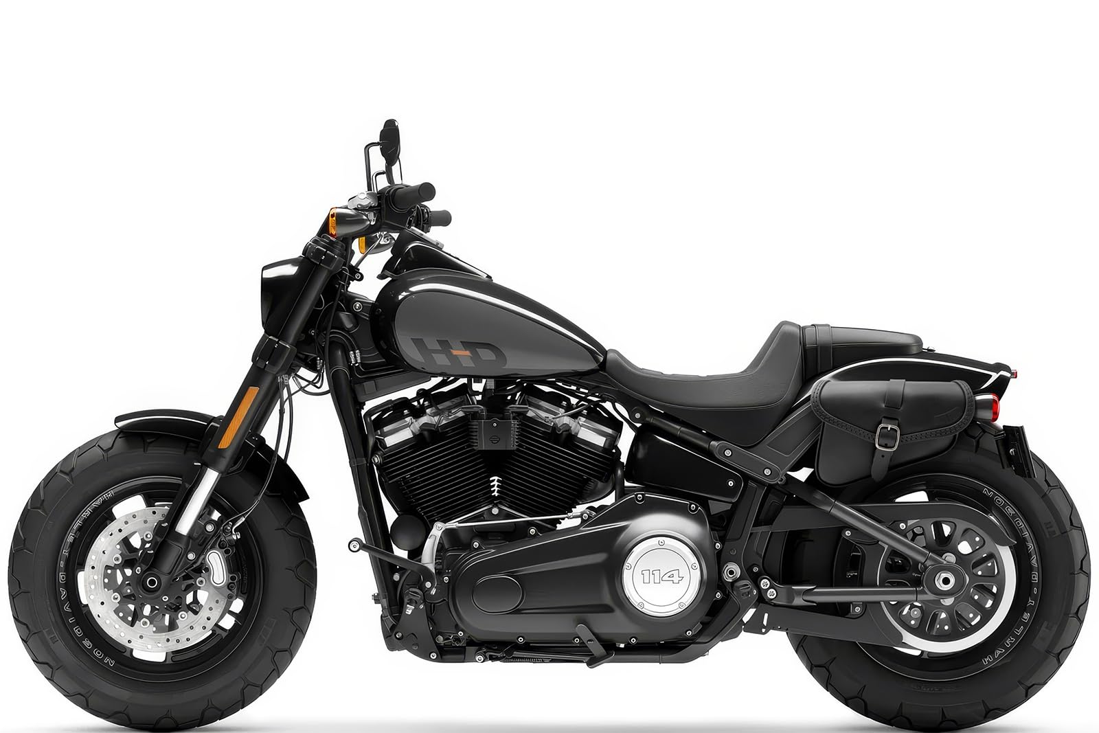 ends cuoio - Bolso Lateral Piel auténtica Compatible con Harley Davidson Softail Fat Bob, Low Rider, Slim 2018-2021, Bolsa Cuero Moto - Cierre magnético rápido - Lado Izquierdo (Negro)