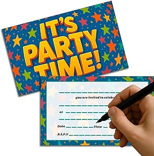 Blue Star - Invitaciones de cumpleaños para niños, paquete de 20 tarjetas prediseñadas con fondo azul y motivo de estrella, invitaciones de fiesta festiva para celebraciones (genéricas)
