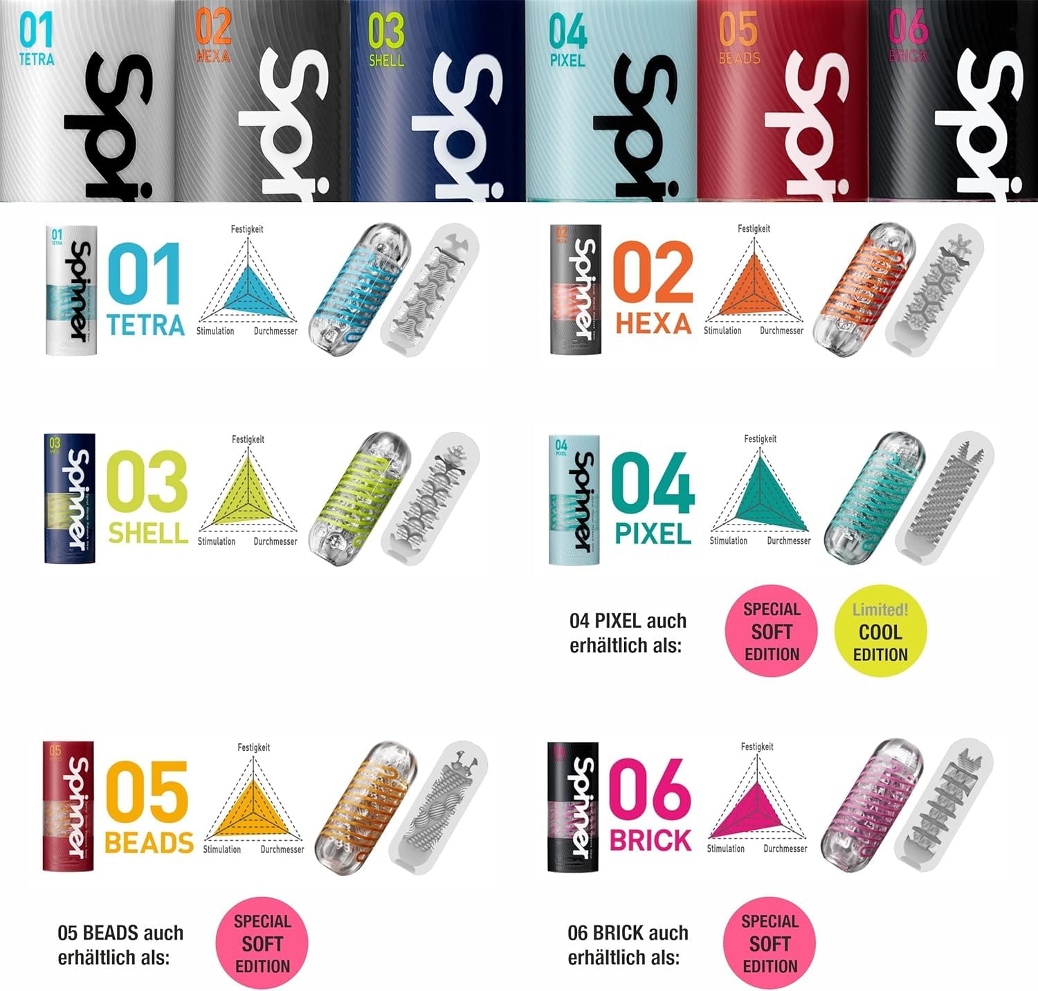 TENGA Spinner Cup Men Masturbator, Reusable Spiral Motion, SPN-00 Tetra: 02 HEXA