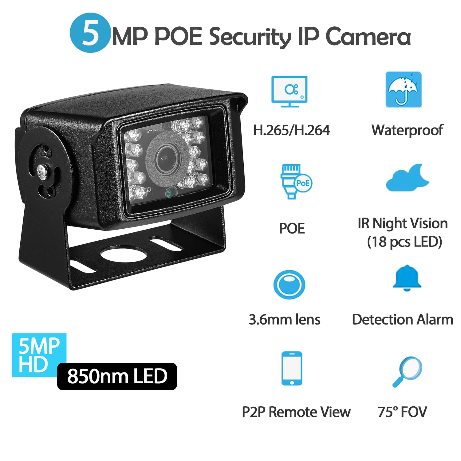 Mini POE IP kamera 5 MP, wodoszczelna kamera IP65, 18 diod LED 10 m, widoczność w nocy, obiektyw 3,6 mm, kamera bezpieczeństwa wewnątrz/na zewnątrz, mała kamera wideo IP H.265, wykrywanie