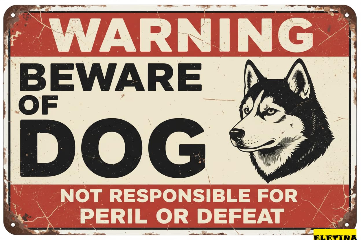 Vintage Metal Tin Sign for Man Cave Beware Of Dog Samoyed Warning Beware Of Dog S Fence Outdoor Farm Garden Gate Home Yard Decor 8x12 Inch Private Property Decorative