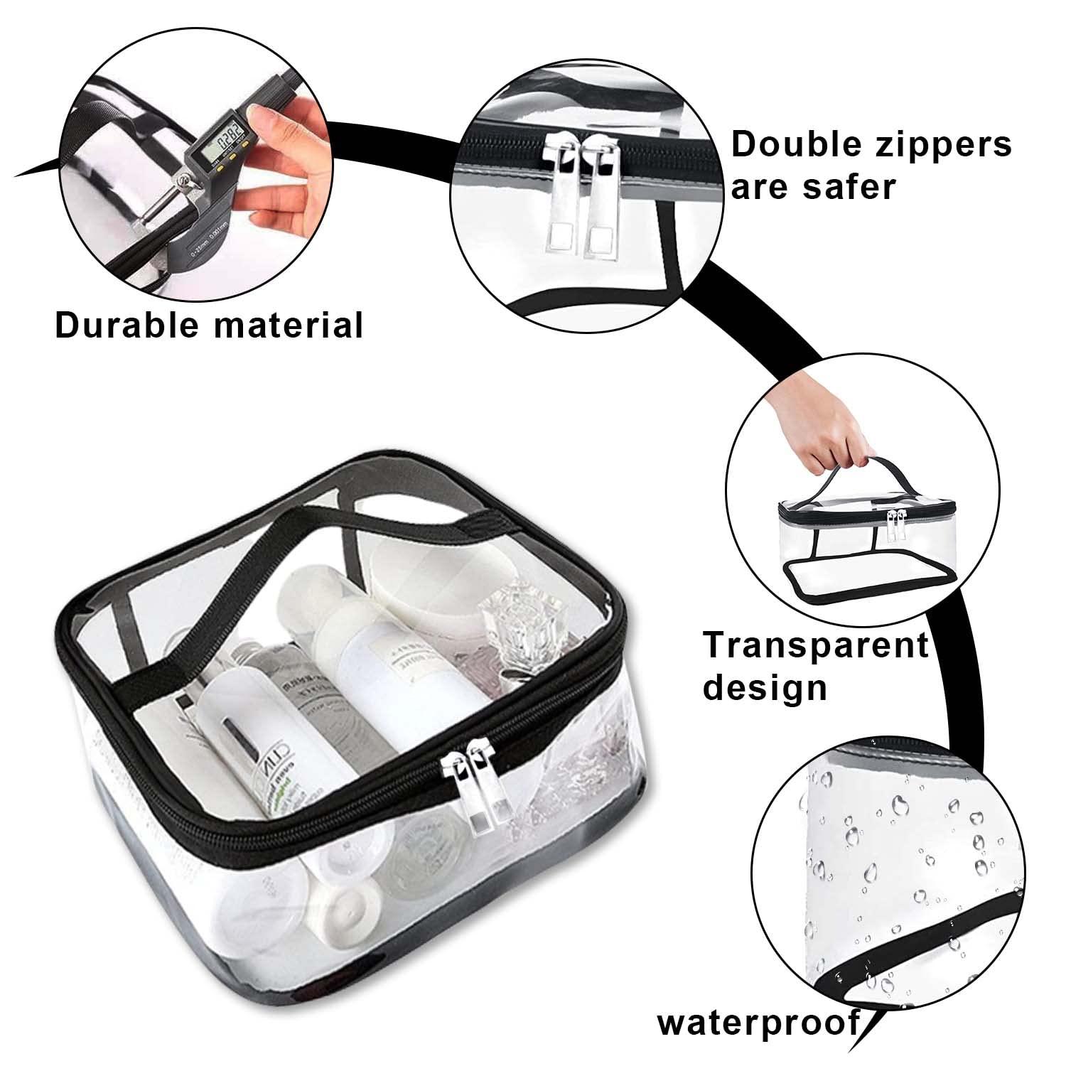 Neceser Transparente Impermeable de PVC, 2 Piezas, Bolsa de Liquidos Grande para Viaje en Avion, Adecuada para Cosméticos y Artículos de Tocador