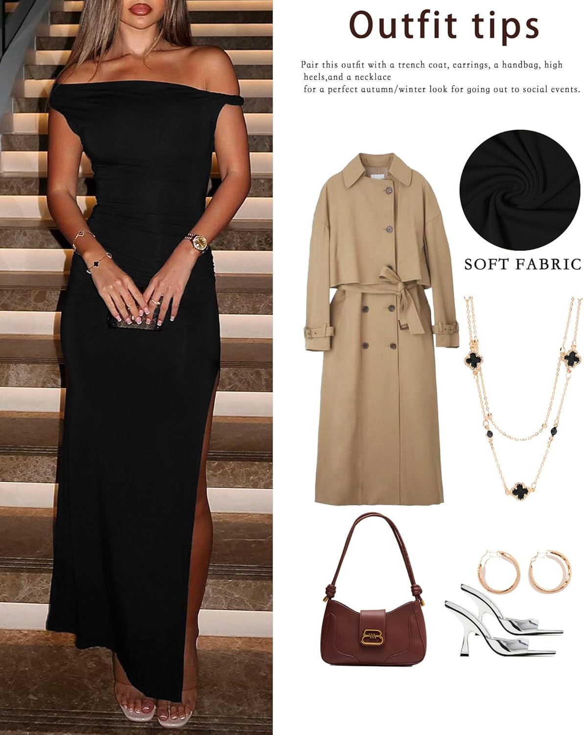 Women's One Shoulder Dresses Fall Cocktail Twist Strap Side Slit Bodycon Elegant Wedding Guest Prom Party Maxi Dress - Image 4