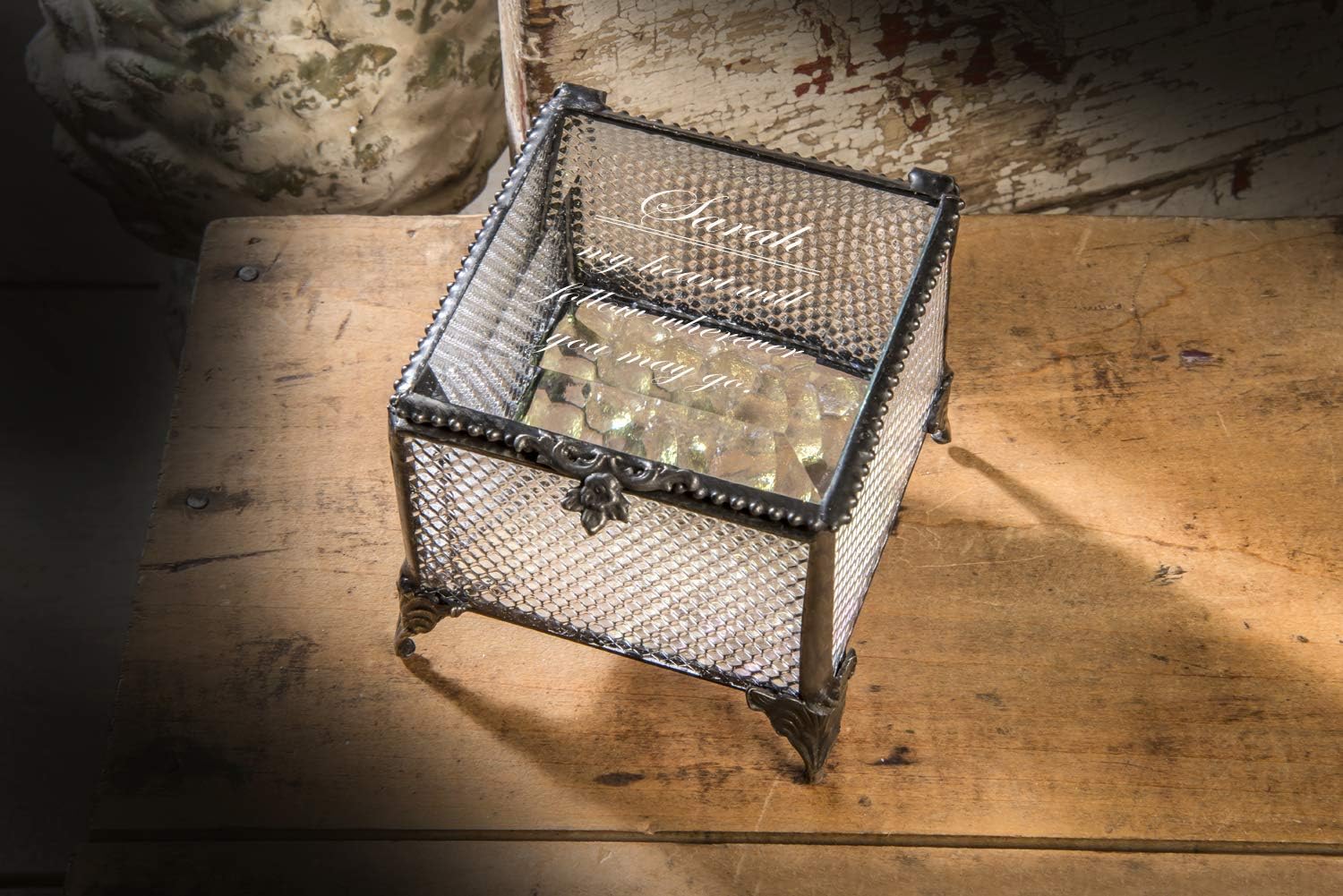 Personalized Jewelry Box Decorative Vanity Display Engraved Glass Keepsake Gift for Friend Daughter Sister Girl Women Vintage Decor J Devlin Box 825 EB246 (Clear Honeycomb)