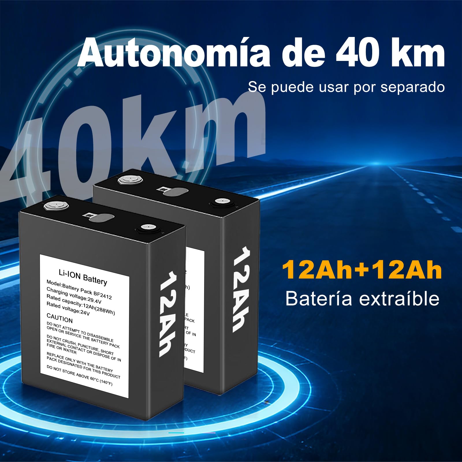 D14 Silla de ruedas eléctrica plegable, alcance 40km, equipada con 2 baterías litio 12Ah, carga 150KG, silla de ruedas eléctrica de aleación de aluminio, para mayores y con movilidad limitada-Azul