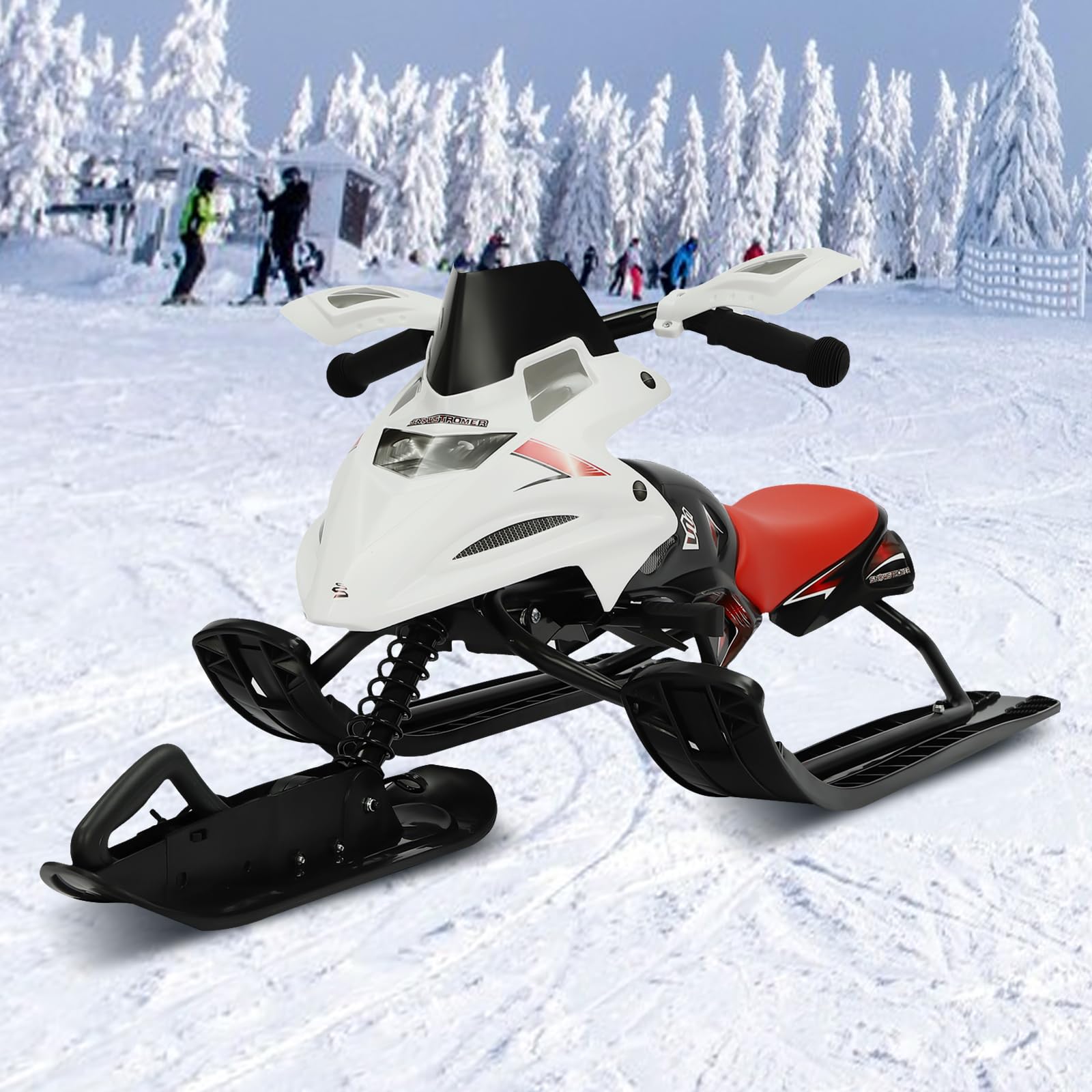 Luge avec volant, luge de direction avec frein à pied, siège réglable et corde de traction, capacité de charge de 80 kg, pour neige à partir de 3 ans, luge robuste pour enfants et adolescents