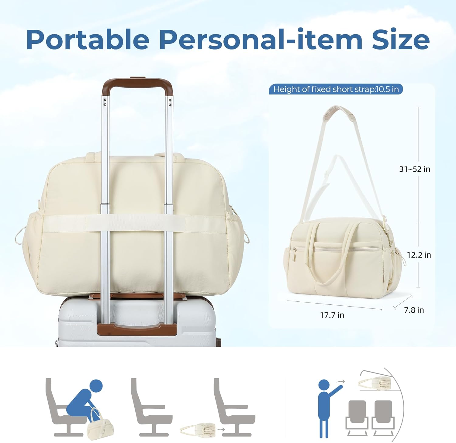 CLUCI Duffle Bag for Travel, Gym Bag for Women, Puffer Tote Small Carry On Bag, 30L Duffle Weekender Bags with Wet Pocket - Image 6