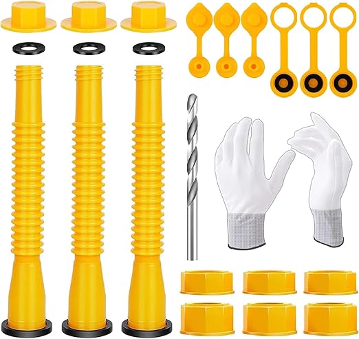 3-Kits Gas Can Spout Replacement,Upgraded Spill-Resistant Nozzle Kit Flexible 8.1-Inch Hose for 1/2/5/10 Gallon Gas Cans (Yellow)