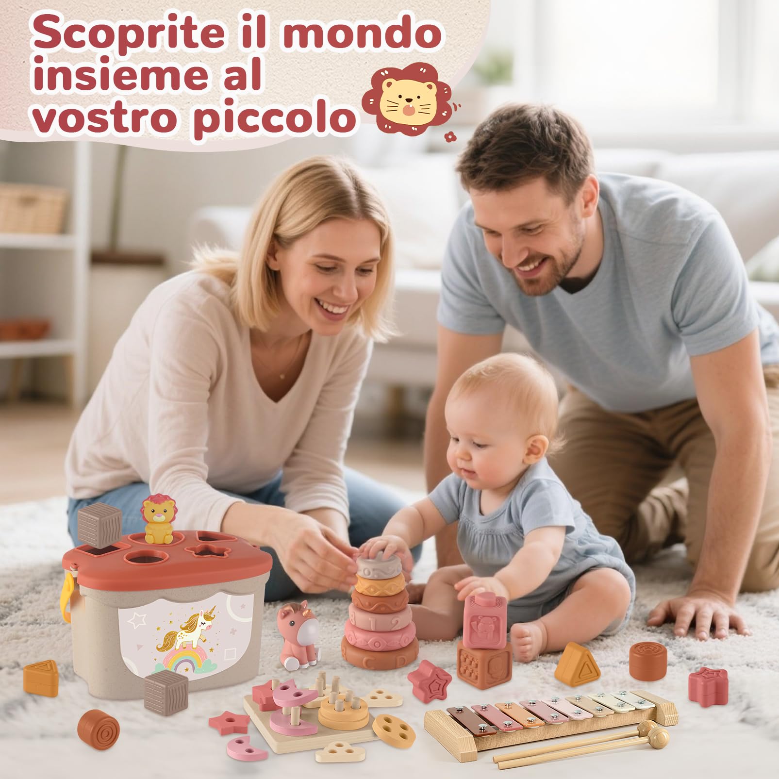 Giochi Neonato 6-9 Mesi, Giochi Montessori 6 Mesi 1 Anno 5 in 1 Educativo, Giocattoli Bambino 6-12 Mesi, Giochi Snsoriali per Neonati, Giocattoli Impilabili, Regalo Bambino 6 9 12 Mesi