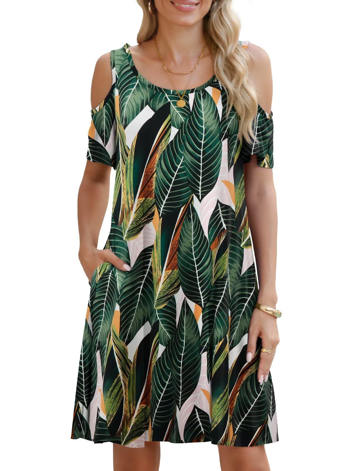 BELAROI Womens Plus Size Dresses Short Sleeve Cold Shoulder Casual T Shirt Swing Dress Summer Beach Sundress