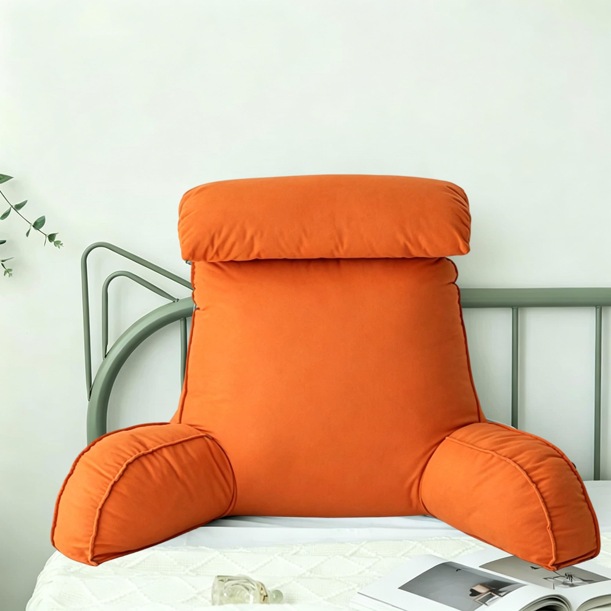 Hruile Orange Reading Pillow With Arm Support, Cuddle Arm Back Pillow, Large Backrest Rest Cushion With Removable Cover, Lumbar Support Cushion For Reading Relaxing Watching (75×40×55Cm,)