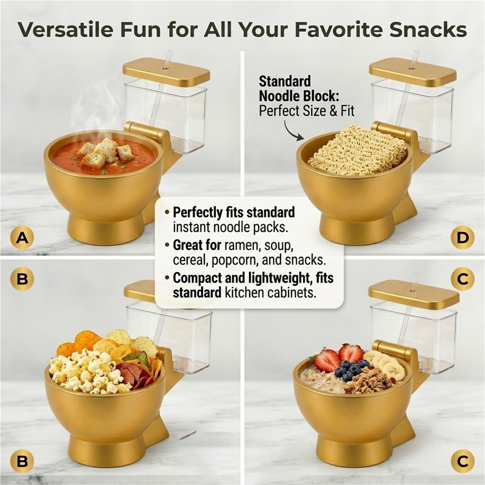 Neuartiges Ramenschüssel-Set In Toilettenform Mit Integriertem Trinkbecher Und Strohhalm, for Instant-Nudeln, Suppe, Snacks, Einzigartiges Gag-Geschenk