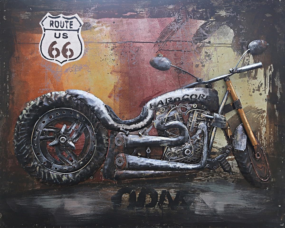 Hardcore Motorcycle Mixed Media Iron Dimensional Wall Art 3 Dimentional Home Décor Sale Wall Mount By Classy Bronze