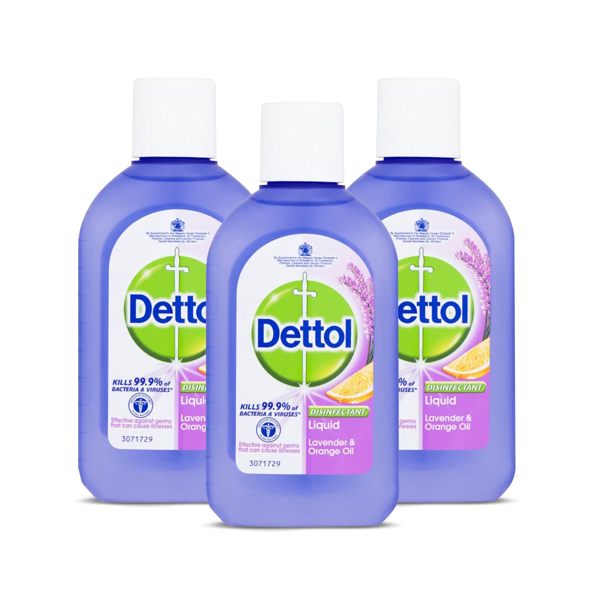 DettolAntibacterial Disinfectant Liquid, Concentrated Cleaner, Kills 99.9% of Bacteria & Viruses, Lavender and Orange, Pack of 3 x 500ml, Total 1.5L