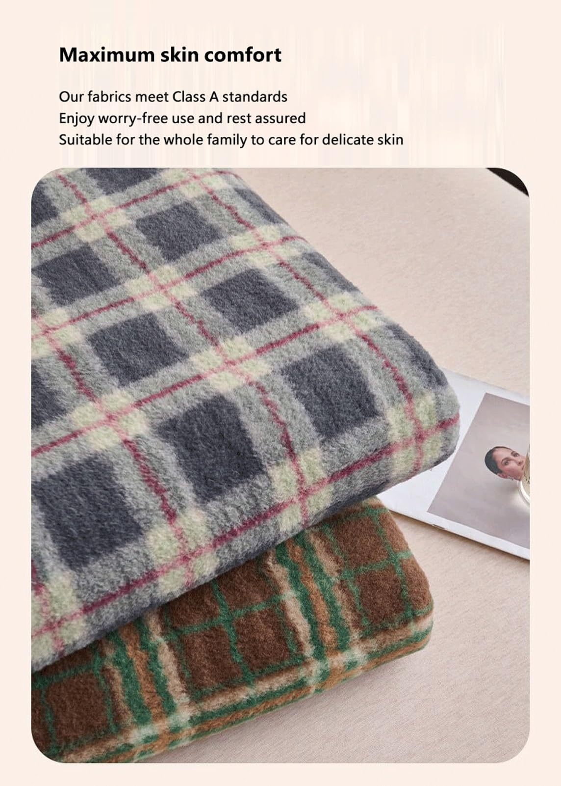 Winter Bettlaken ohne Gummizug 180x230 230x250 kuscheliges Mikrofleece-Plüsch Flanell Betttuch Cashmere Touch Weiche Laken for Winter und Frühling(Grid F,230x250cm+48x74cm x2)