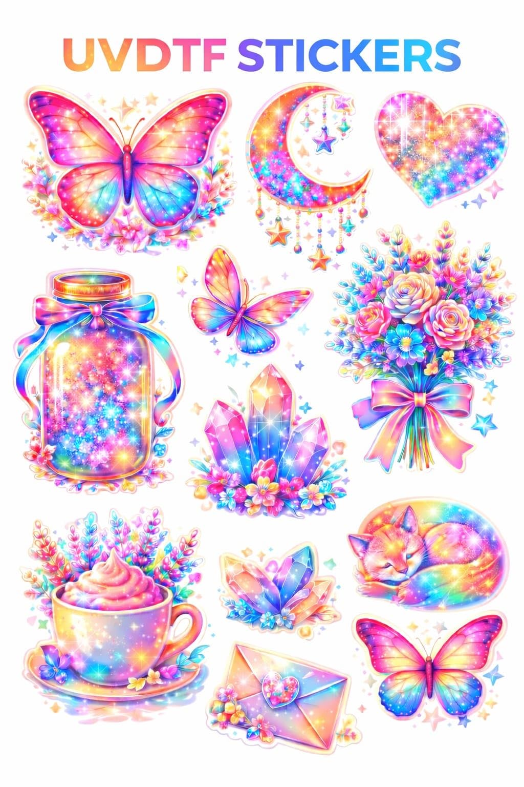 UV DTF Cup Wrap Transfer Stickers, Waterproof Decals, 6.35x6.35 cm, Butterfly and Floral Theme, Pack of 12