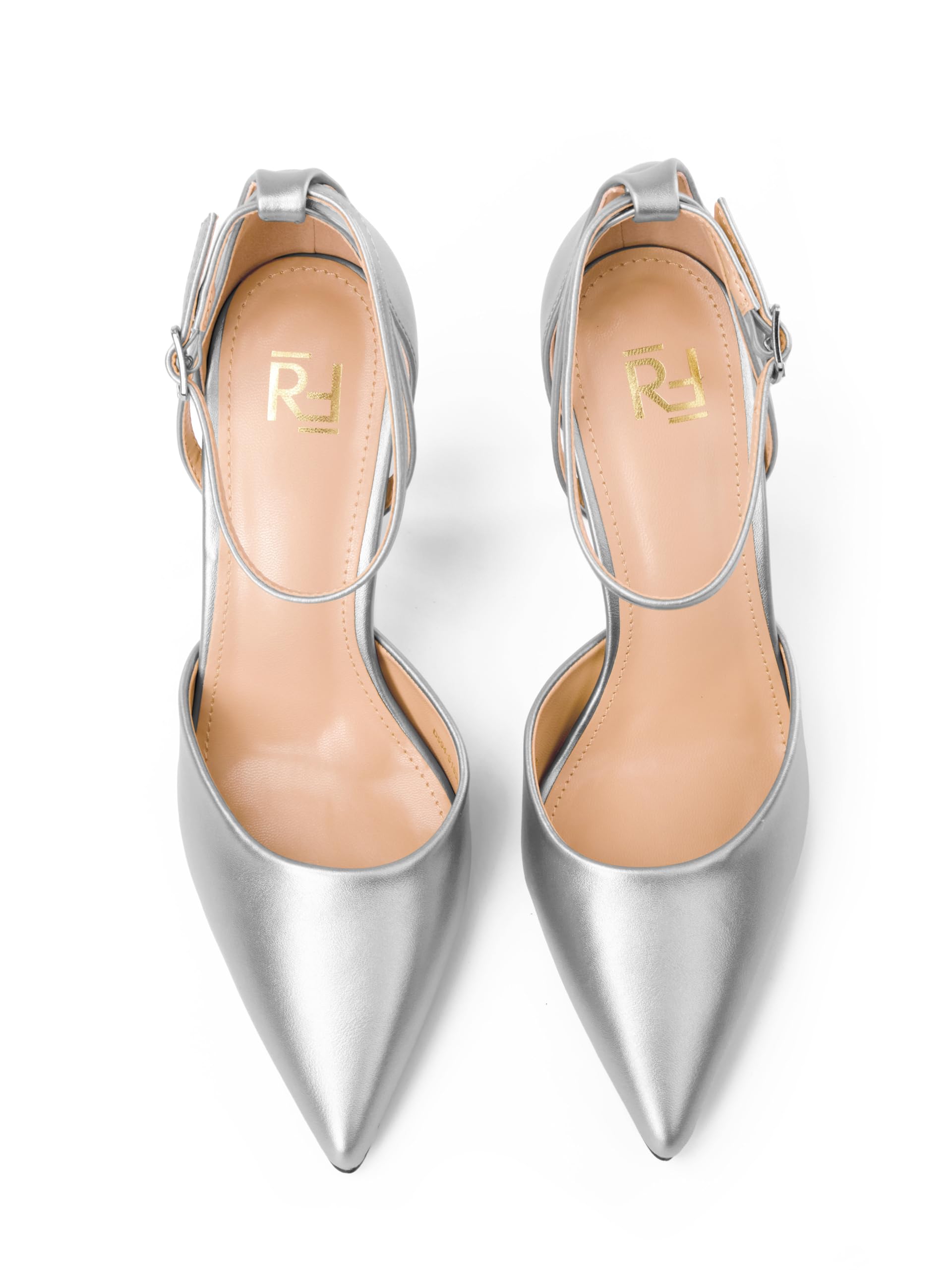 Scarpe con Tacco, Decollete con Tacco a Spillo, Argento/Bianco/Beige/Nero, 8.5 cm, Ecopelle Verniciata, High Heels, Décolleté a Punta, Cinturino alla Caviglia, 8194