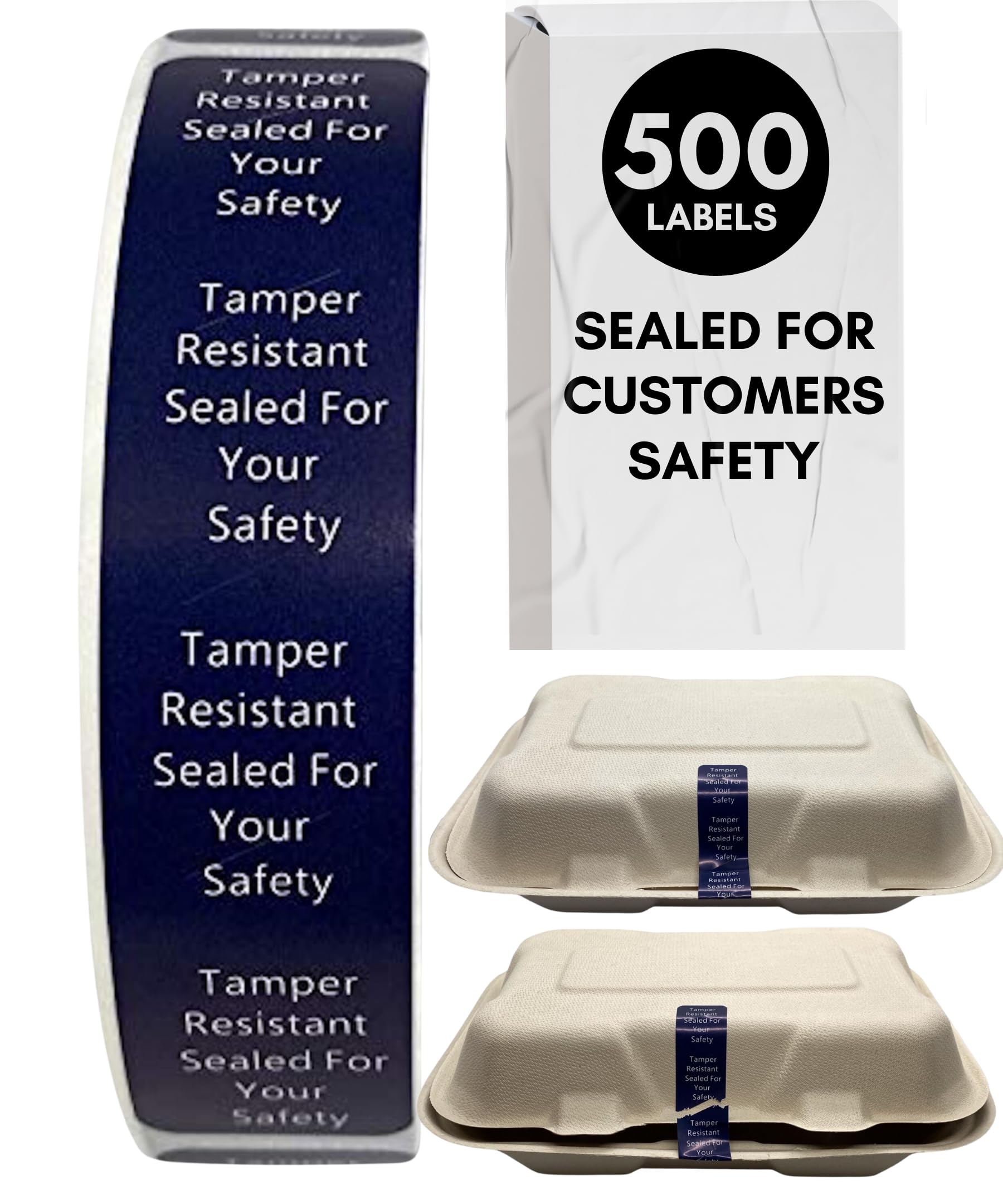 Tamper Evident Tape | Sealed for Your Safety | 500 Tamper Proof Stickers | Seal Tape to Help Increase Security During Delivery Stickers |(0.75 x 3.5 in) Navy Blue Safe Food Seal