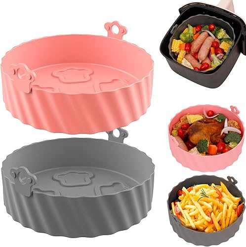 Forros de silicona para freidora de aire de 8 pulgadas para canasta de freidora de aire, paquete de 2 forros de silicona reutilizables para freidora