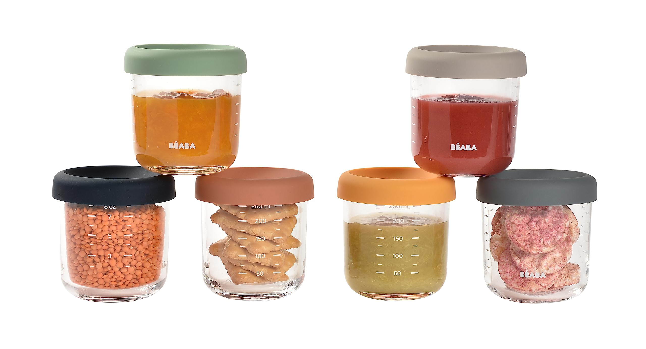 BÉABA - Aufbewahrungsbehälter für Babynahrung - 6er Pack - Skalierung - Temperaturbeständig - Aufbewahrungsbehälter für Babys und Kleinkinder - 250ML - Sunrise
