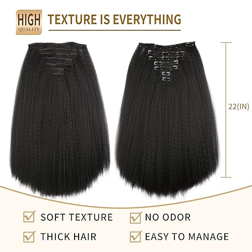 Miniatura 2 de WIGNEE 22 pulgadas 7 piezas rizado recto clip en extensiones de cabello negro clip en extensiones de cabello para mujeres negras Yaki recto clip en
