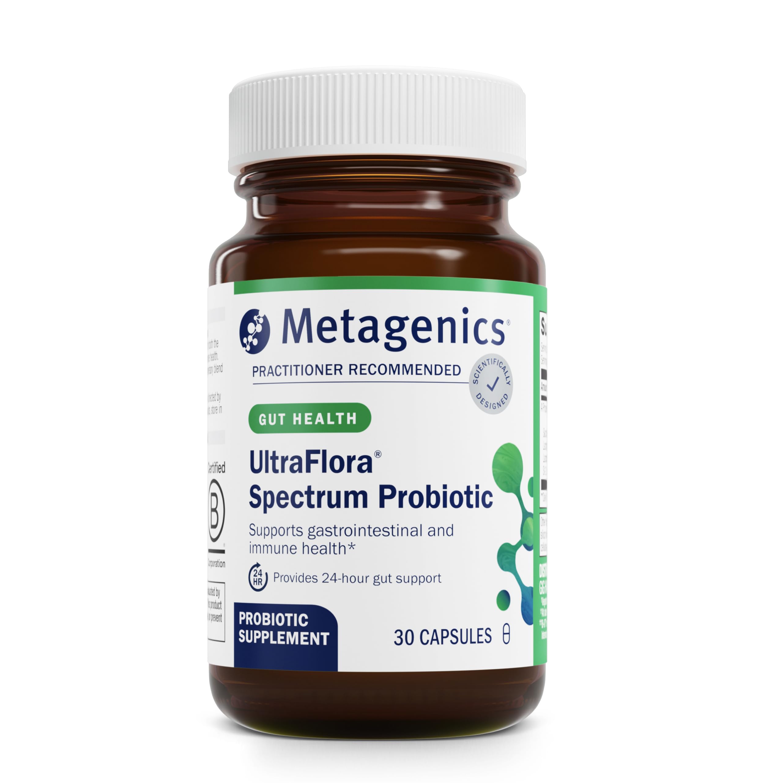Metagenics UltraFlora Spectrum - Shelf-Stable Probiotic for Gut & Digestive Wellness, Healthy Microbiome & Flora Support* - Non-GMO & Gluten-Free - 1-Month Supply - 30 Capsules
