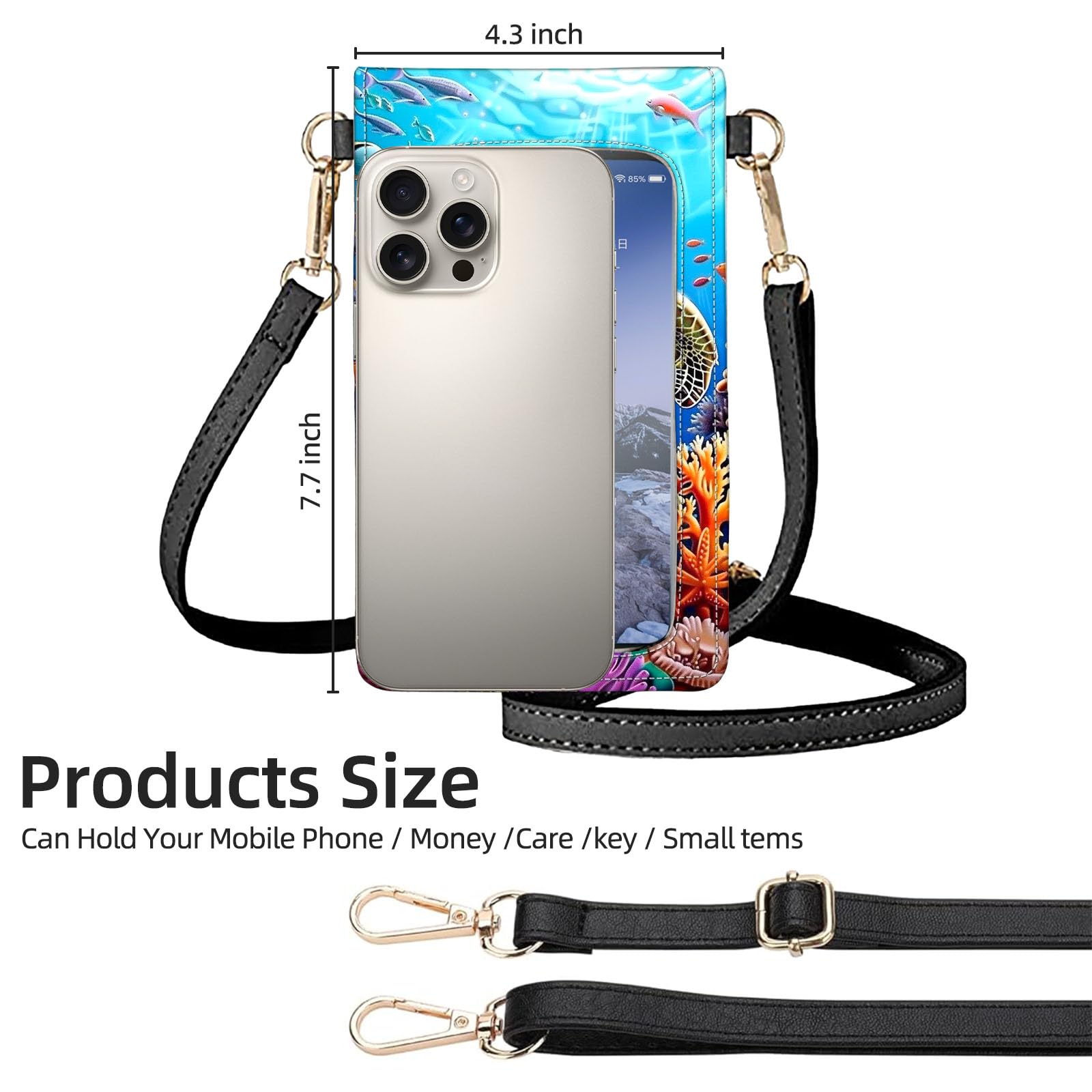 Bandolier Crossbody-Handyhülle, Meeresschildkröte, schwimmend, RFID-blockierend, Crossbody-Tasche mit Kartenfächern und Handyhalter, wasserdicht, Anti-Diebstahl-Touchscreen-Handygeldbörse für