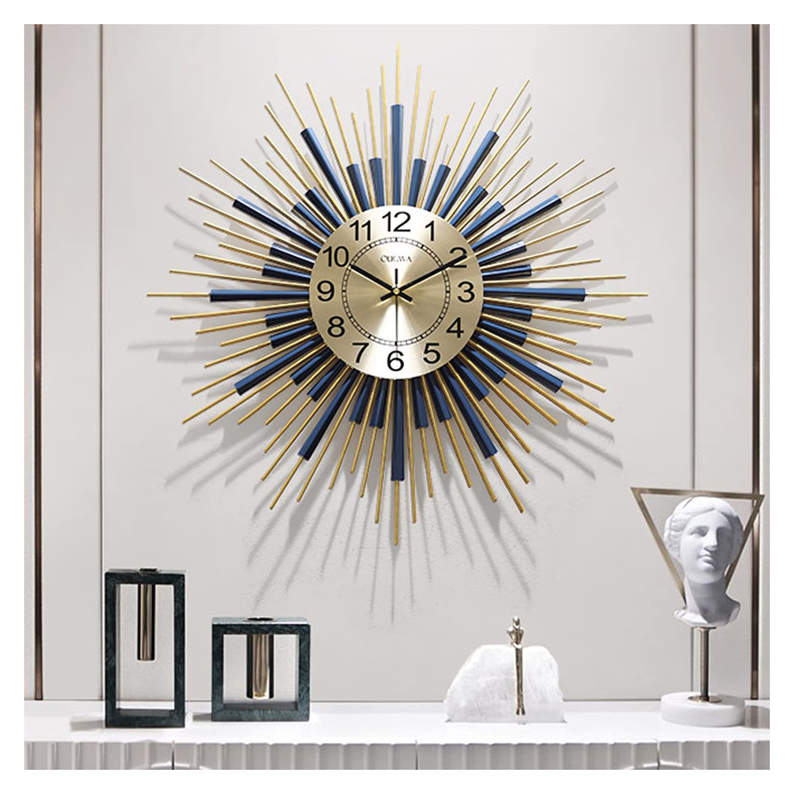 Horloge murale silencieuse sans tic-tac en métal 3D de 68 cm