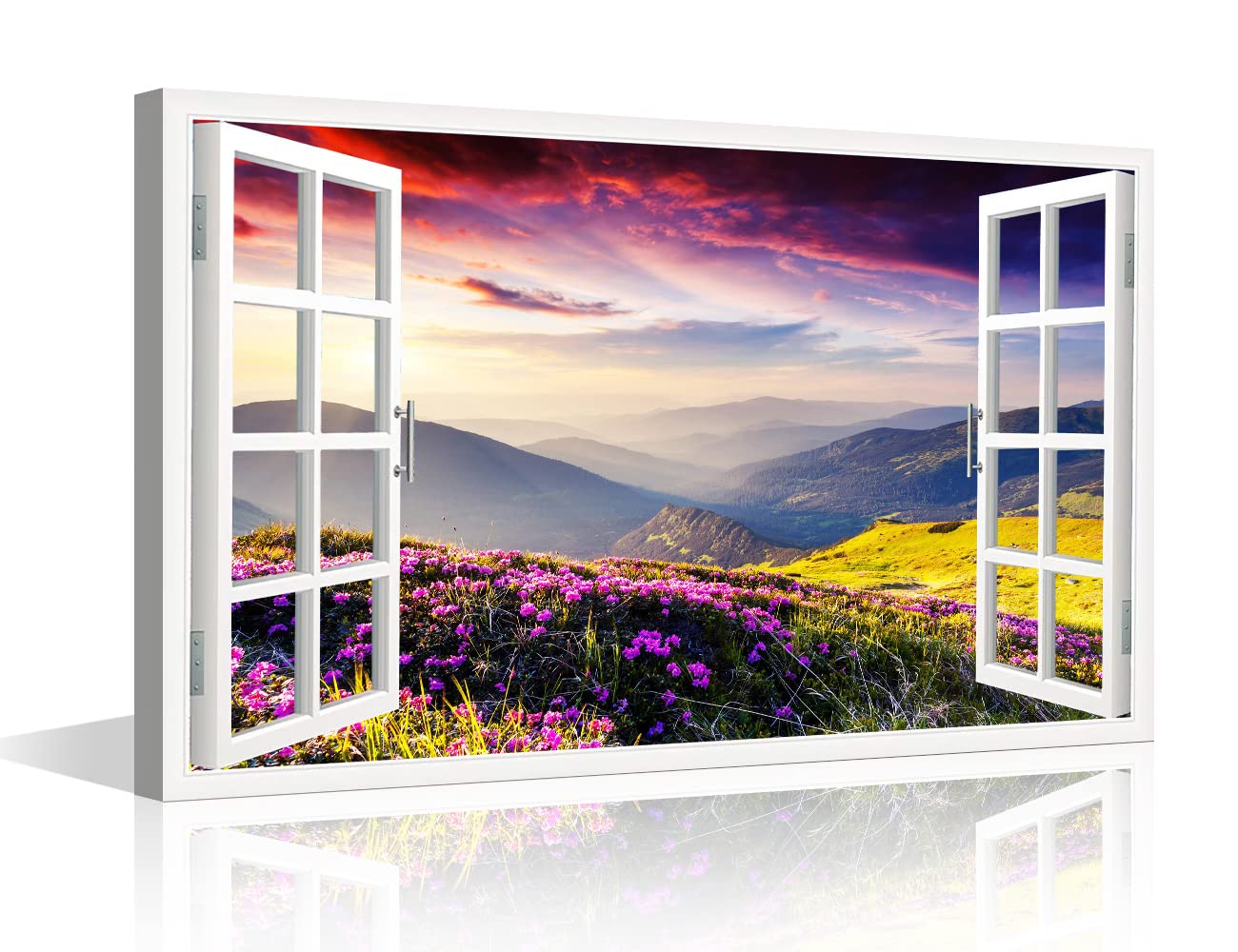 Canvas Wall Art 1 Piece Wall Decorations for Living Room Beautiful Moutain Landscape Wall Art Wilderness Poster Prints on Canvas Modern Window Creative Home Decor Framed Ready to Hang (18" W x 12" H)