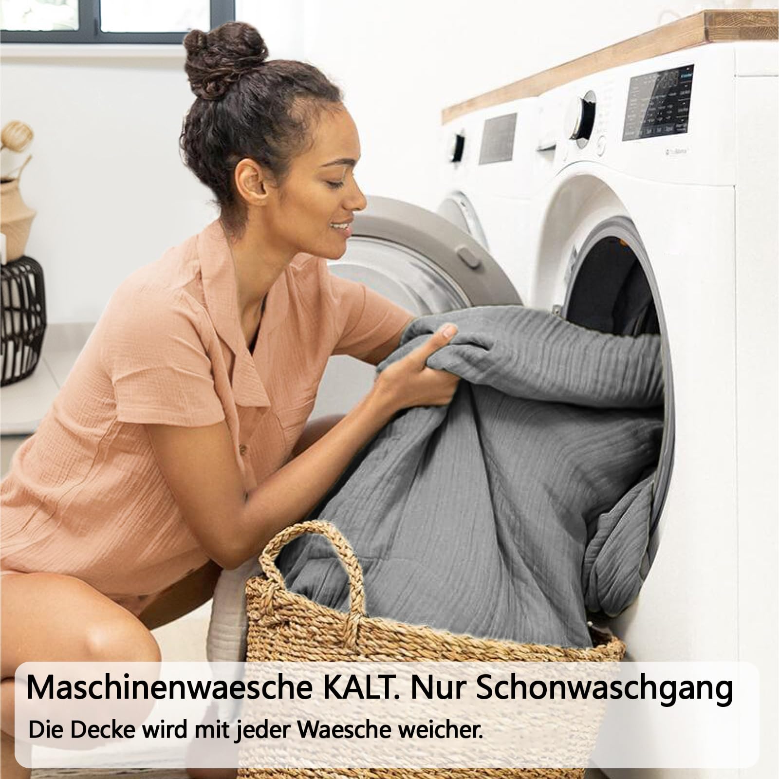 RILIHO Musselindecke 152 x 203 100% Baumwolle atmungsaktive Gaze-Decke Sommer Decke weich leicht Wohndecke Couch Decken bettdecke Mittelgrau