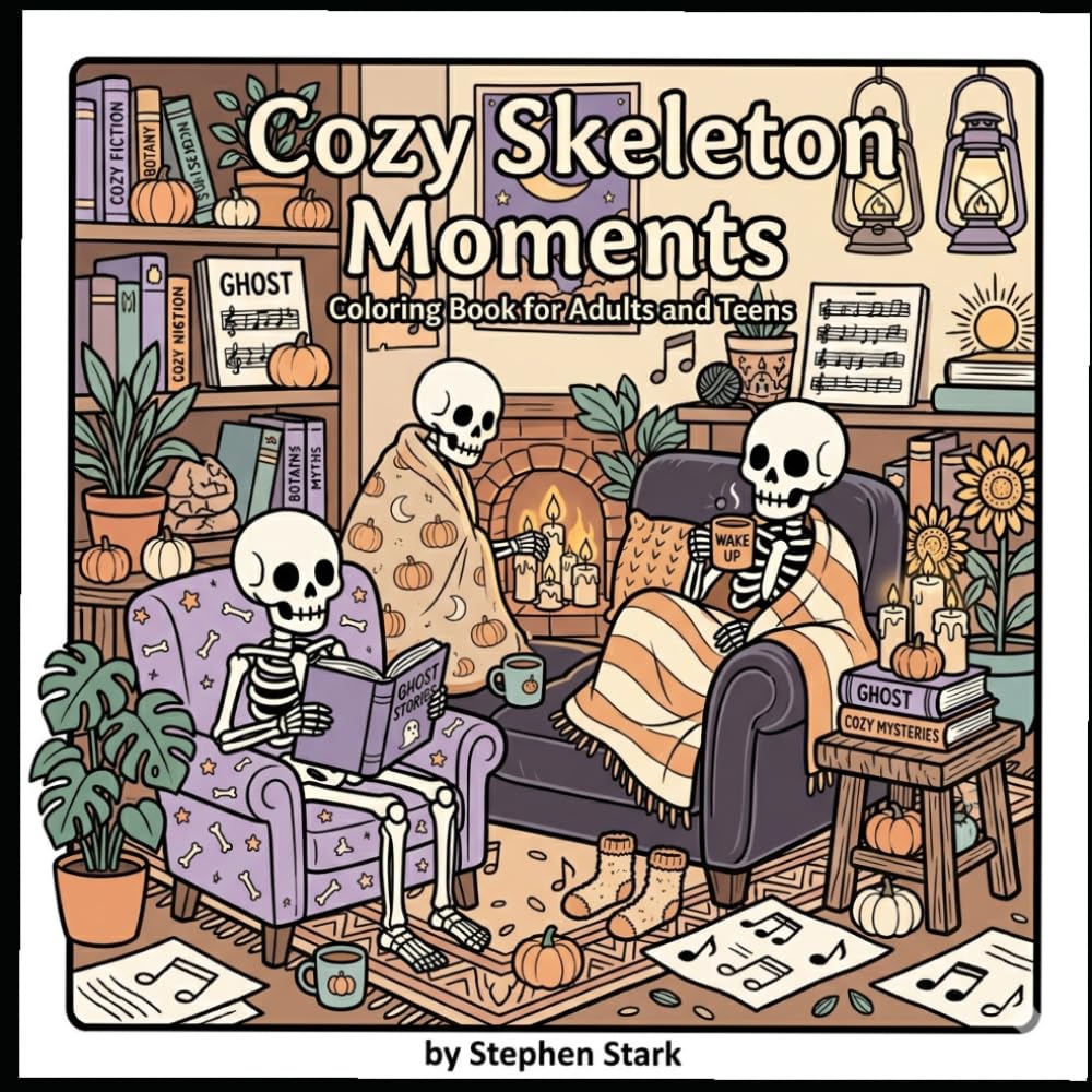Cute Cozy Skeleton Coloring Book for Adults: Cute Relaxing Skeleton Scenes for Stress Relief and Creative Fun