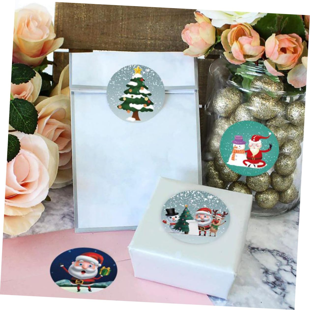 Tofficu 12rotoli Adesivi Natalizi Autoadesivi Stickers Per Decorazioni Biglietti e Pacchetti Per e Celebrazioni