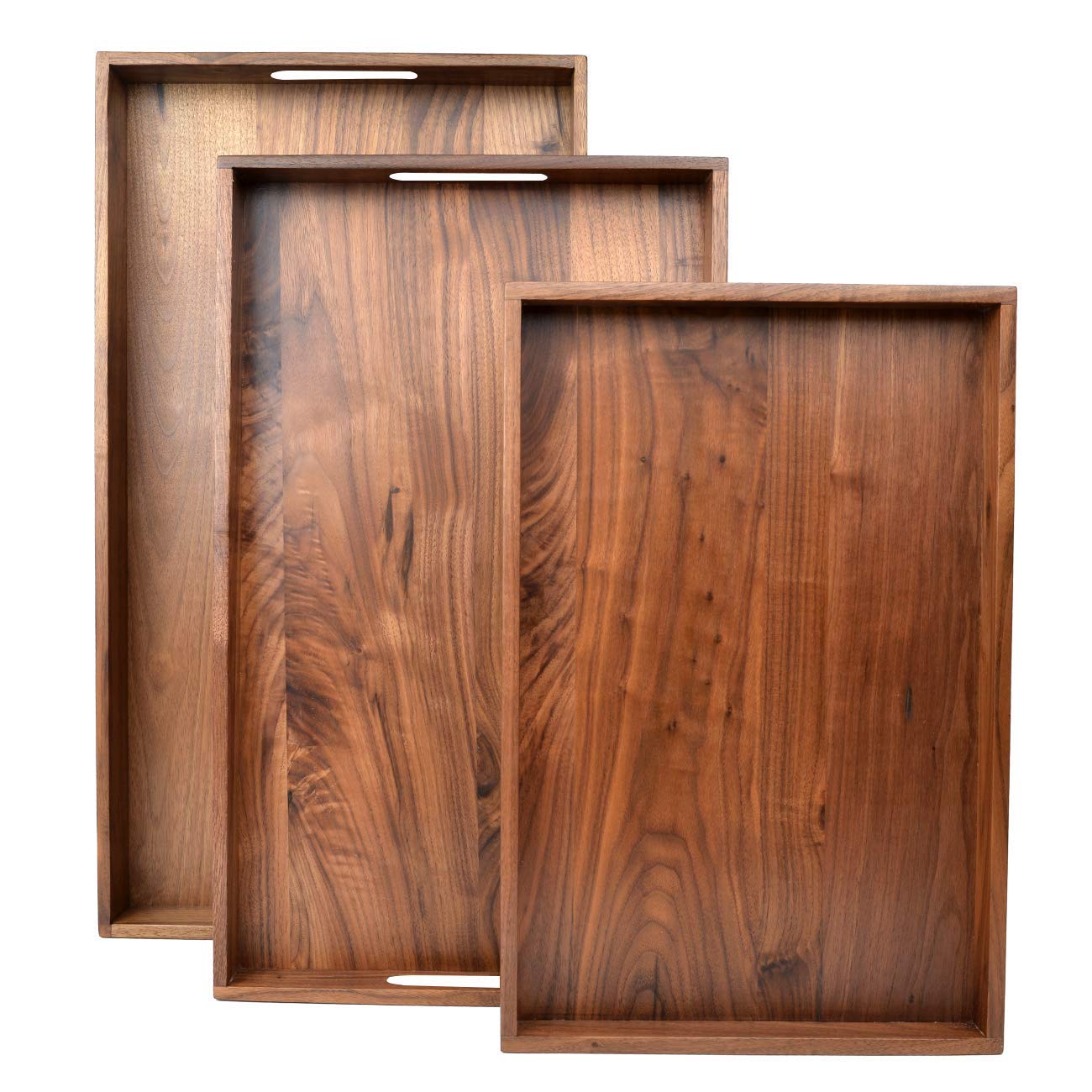 Extra Large Rectangle Walnut Wood Food Tea Trays Set