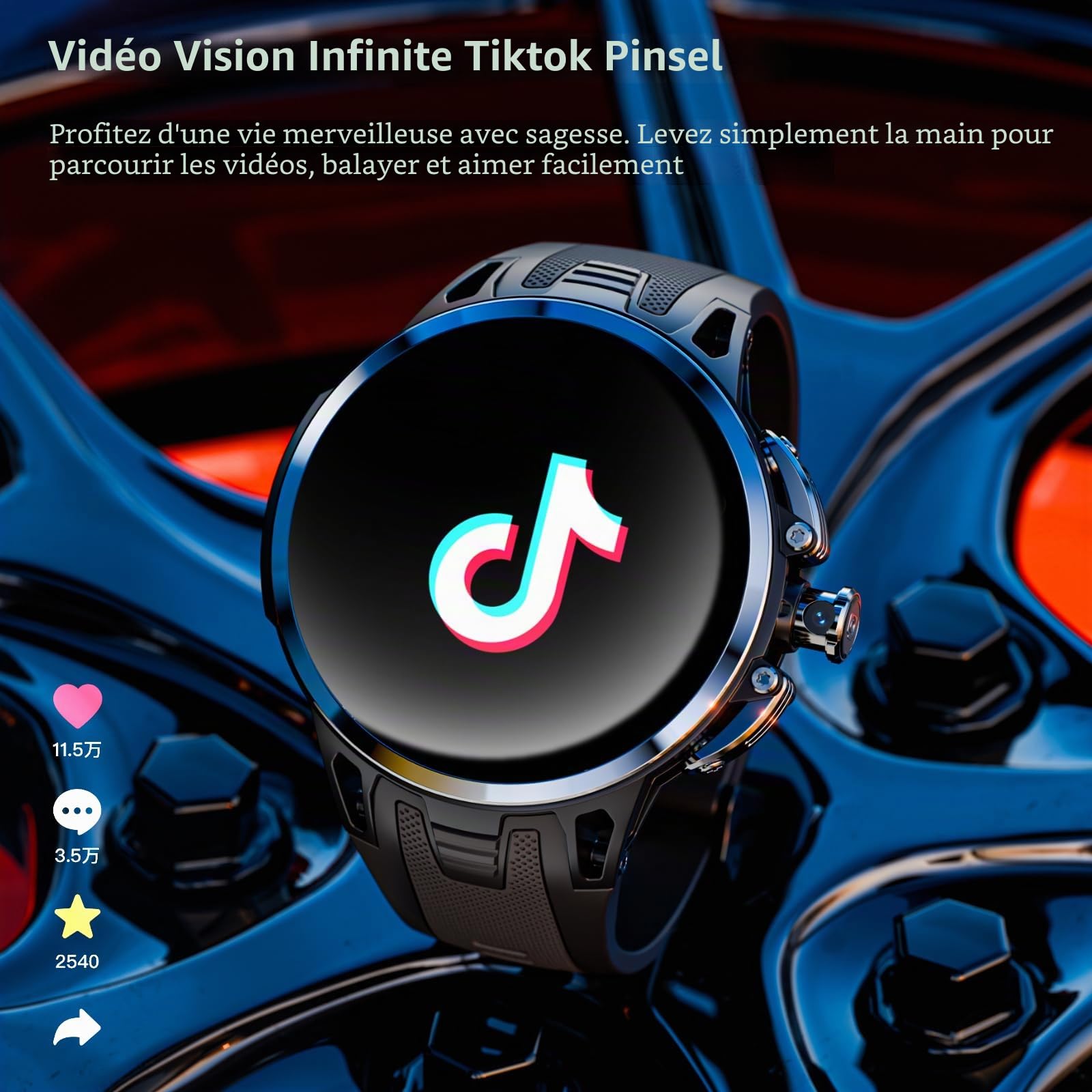 LOKMAT Montre intelligente Android 4G, écran AMOLED 1,75" 3 Go + 32 Go, tracker d'activité de sport, montre intelligente pour hommes et femmes, avec fente pour carte SIM, caméra rotative, GPS, NFC
