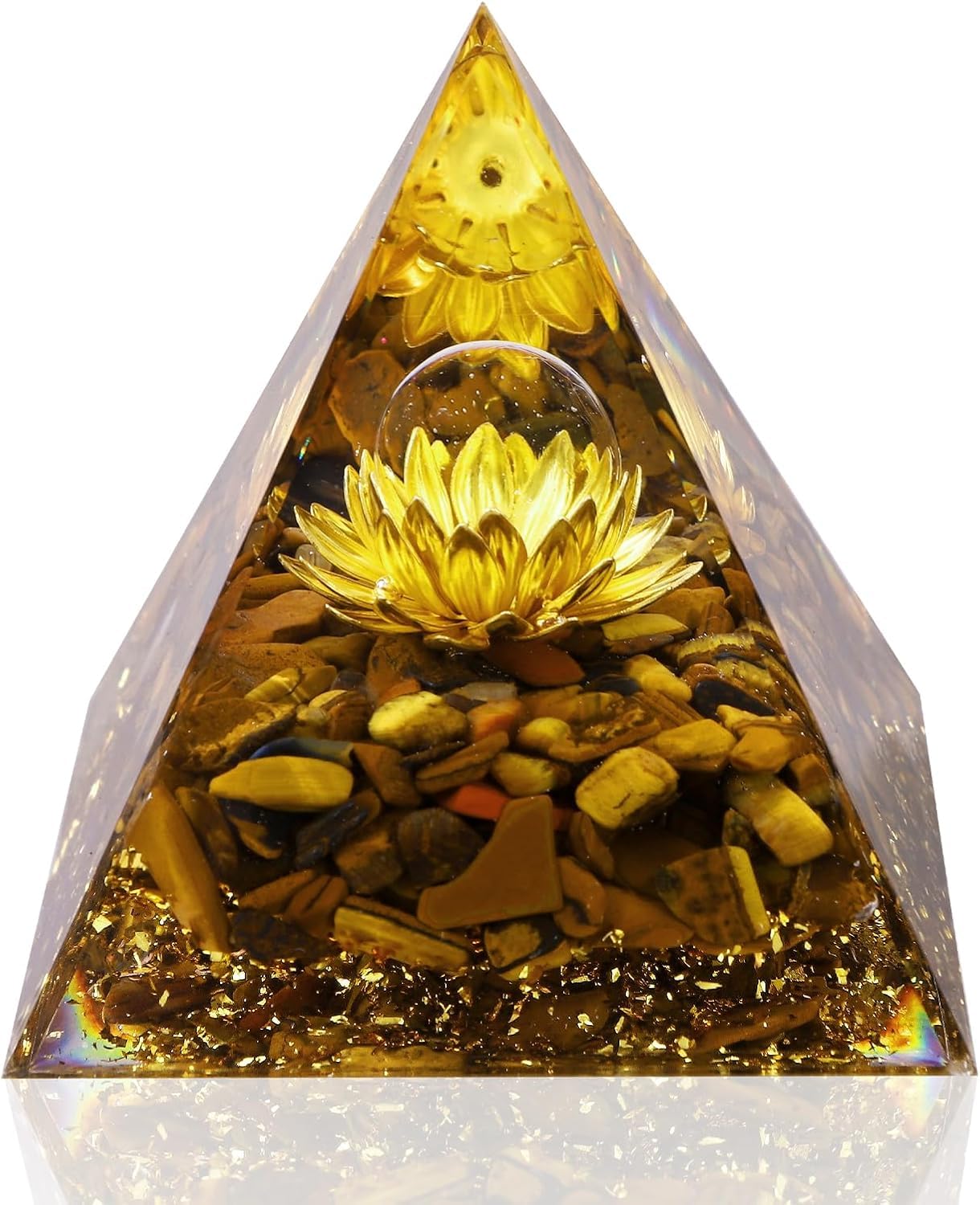 Hdakddhg Tiger's Eye Stones Orgone Pyramid For Positive Energy, Amethyst Crystal Sphere Pyramid, Protection Crystals Energy Generator For Stress Reduce Healing Meditation Attract Wealth Luck (Tiger's Eye Stones)