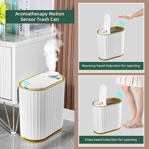 Miniatura 7 de MOPUP Cubo de basura pequeño sin tacto para baño con difusor de aceite esencial cubo de basura automático de 7 litros con tapa cubo de basura
