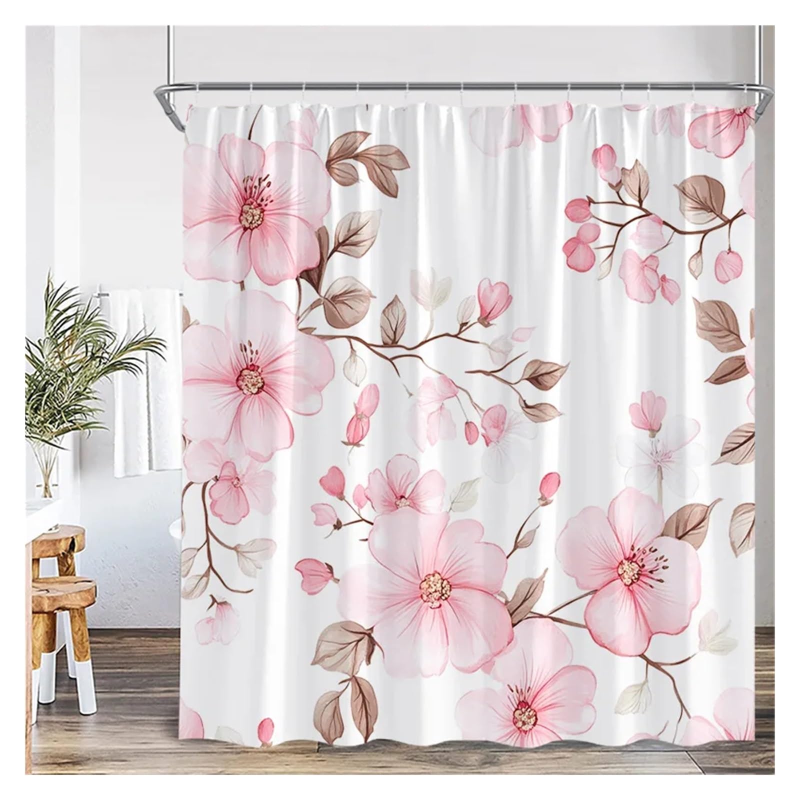 Rideau de douche plante aquarelle feuilles bleues rideau en tissu