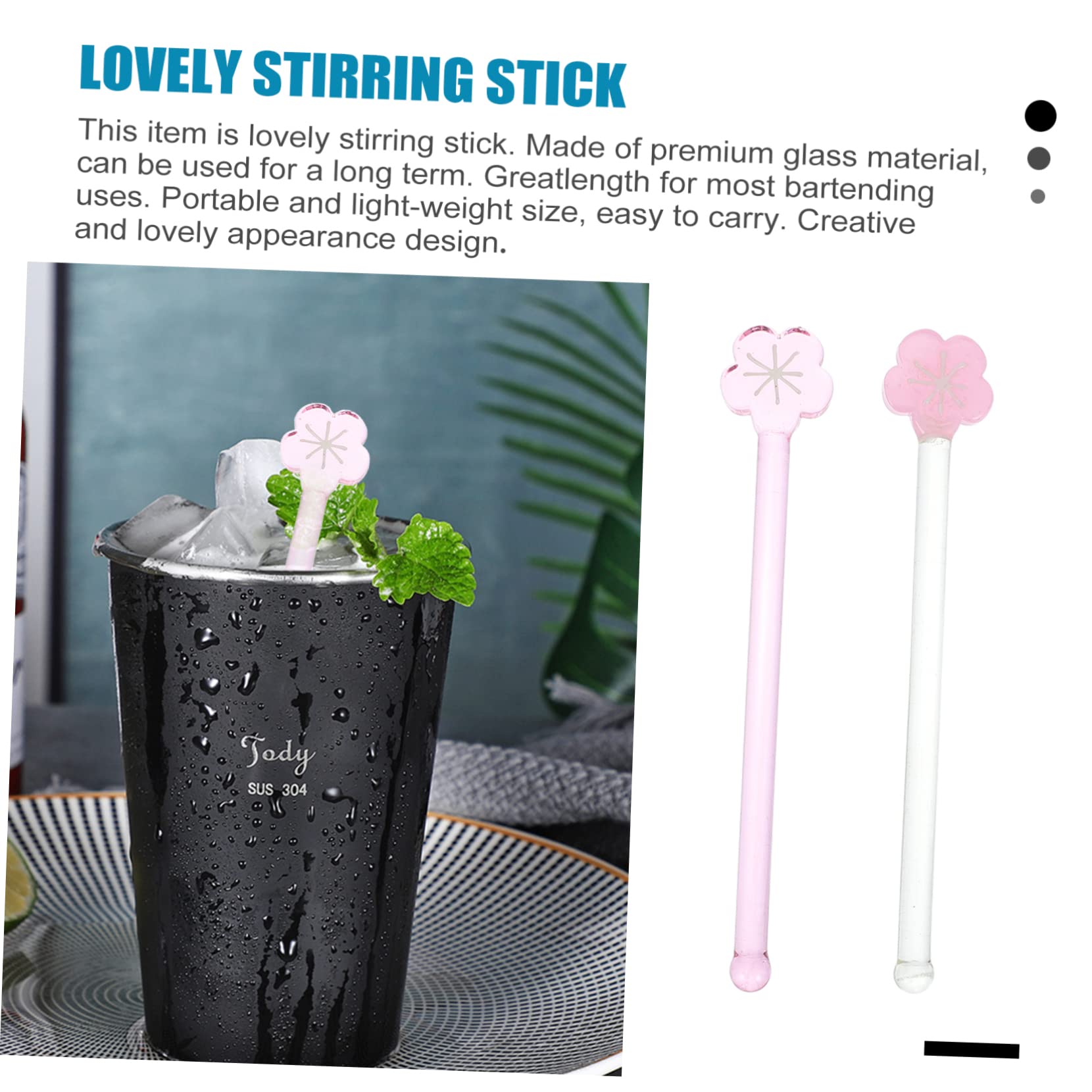 GRIRIW 2Pcs Decorative Glass Swizzle Sticks with Flower Pattern Stylish Beverage Stirring Rods for Coffee Juice and Cocktails for Home and Parties
