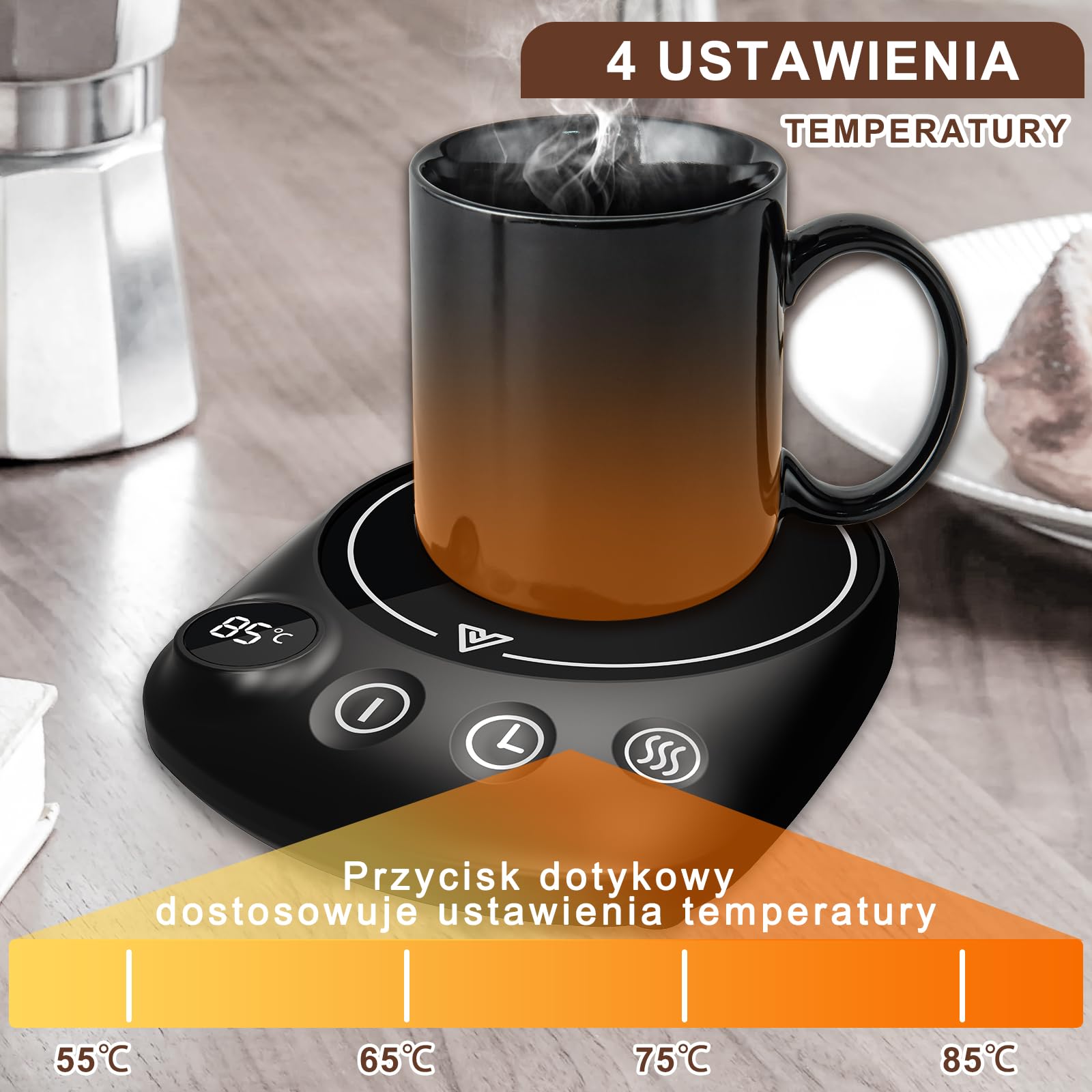 Scaldatazze, 4 Temperature Regolabili Da 55°C a 85°C, Spegnimento Automatico Dopo 8 Ore, Scaldatazze Con Funzione Timer 1-12h （Ferroso）