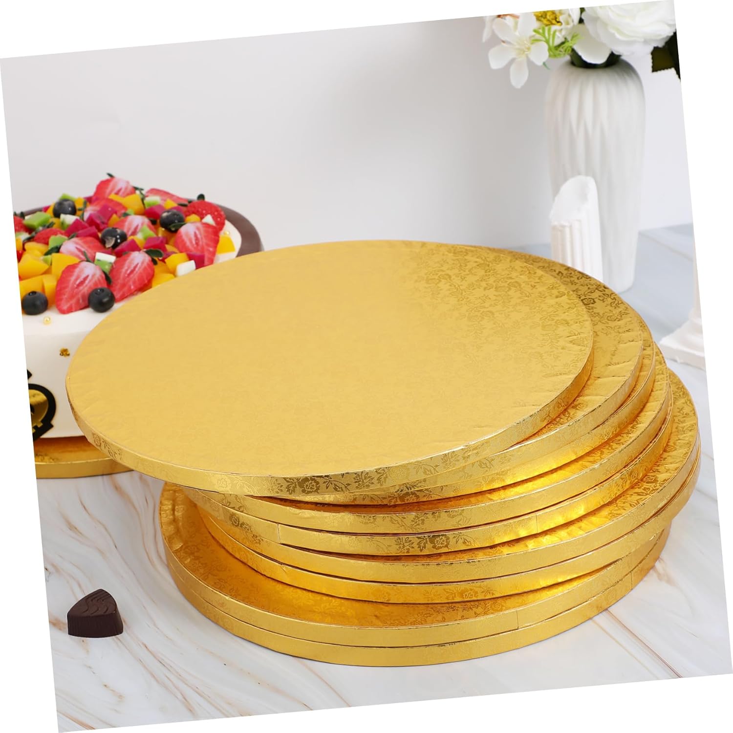 OUNONA 10pcs Elegant Cake Trays Cake Boards Cardboard Rounds Paper Drums Tiered Stand