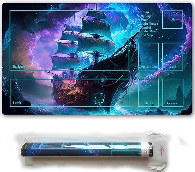 MTG Playmat with Free Plastic Storage Tube and Bag - Stitched Field Rules Zones Play Mat for MTG Card Game Playing for Beginner MTG2-1