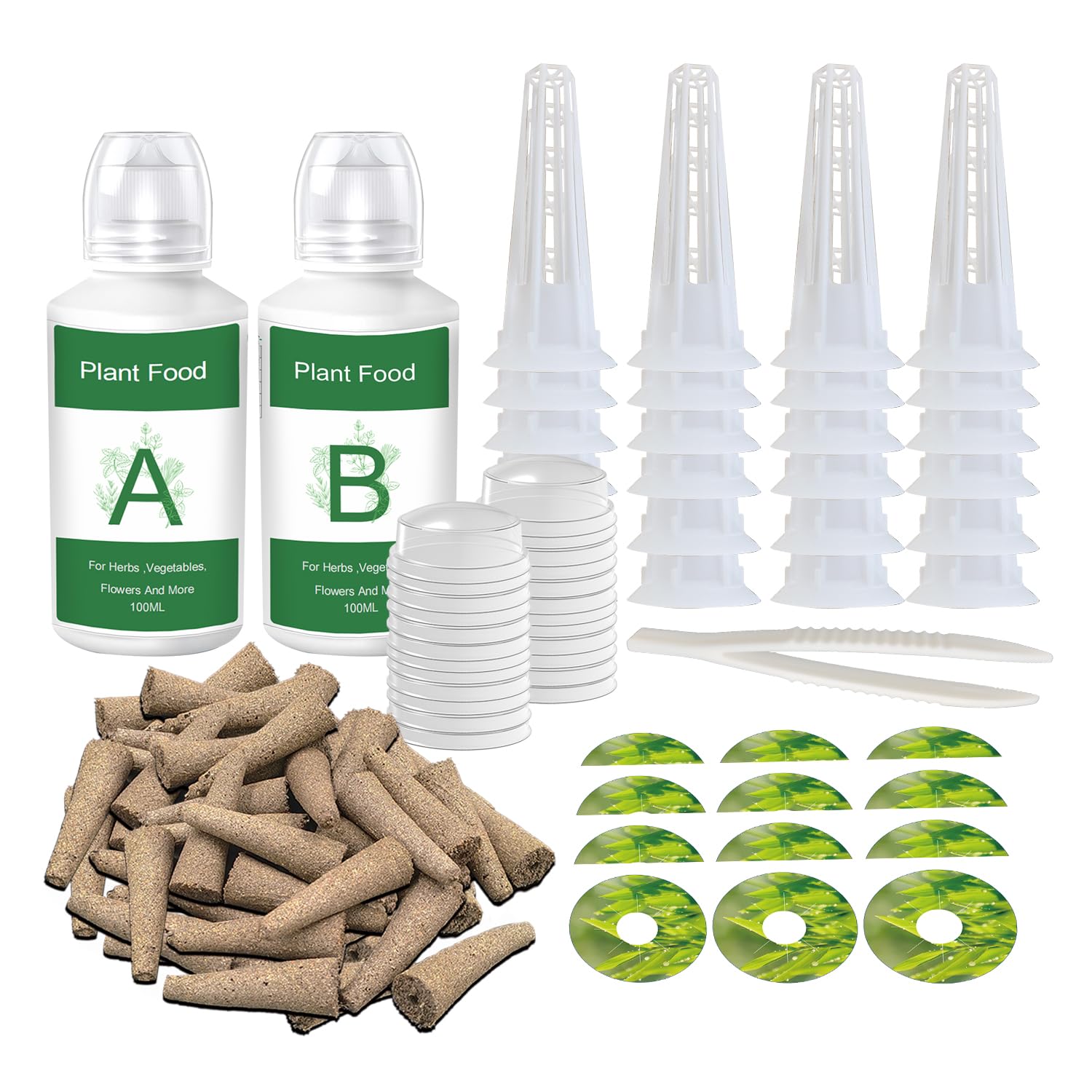 Seed Pod Kit for AeroGarden Growing System，Hydroponics Supplies with 25 Grow Sponges, 25 Grow Baskets, 25 Grow Domes, A&B Solid Nutrient Plant Food, 25 Labels and 1 Tweezer
