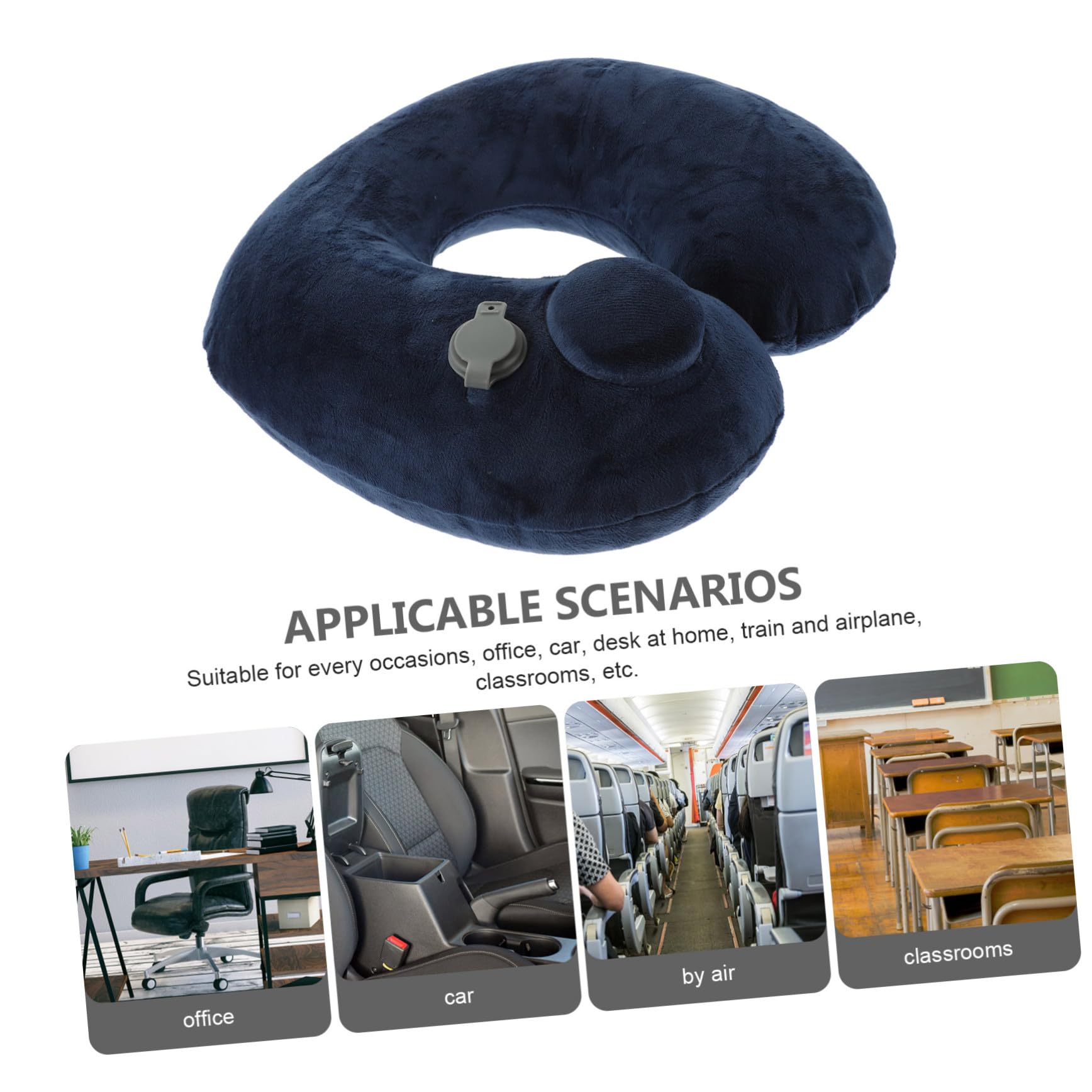 INOOMP Almohada Inflable de Viaje Soporte Ergonómico para Cuello Fácil de Inflar y Desinflar Portátil con Funda para Avión Tren Oficina y Camping Color Azul Oscuro