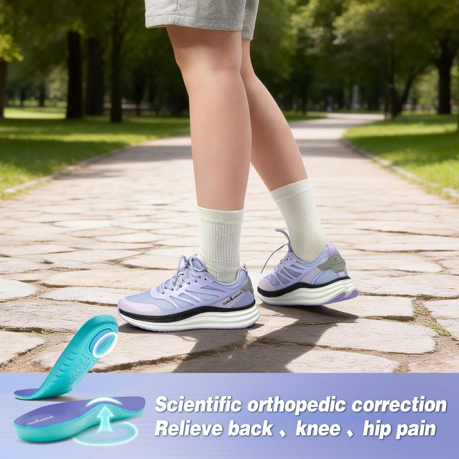 Women's Orthopedic Road Running Shoes: Comfortable Arch Supports Plantar Fasciitis Orthotic Sports Athletic Sneakers, Casual Flat Feet High Arch Tennis Work Walking Shoes for Foot Heel and Pain Relief - Image 5