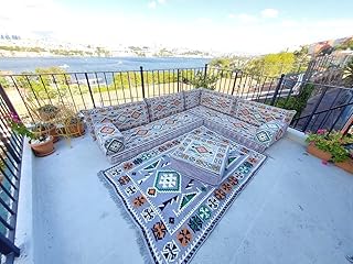 Gray Arabic Floor Sofa,L Shape Corner Seating Set, Bench Cushions, Sectional Sofa, Pallet Sofas, Floor Cushions, Floor Couches, Outdoor Sofa (L Sofas + Rug)