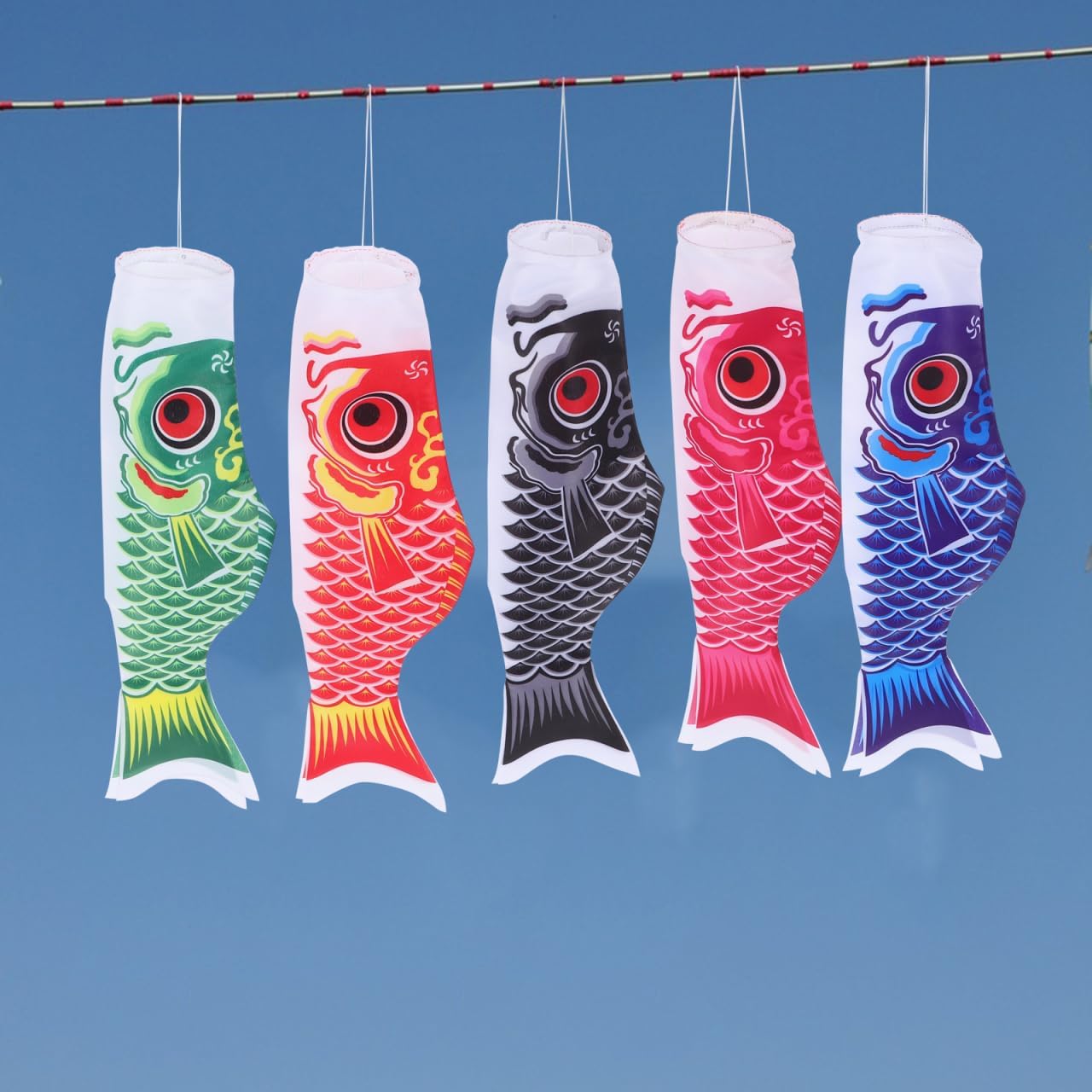 DOITOOL Japanese Carp Windsock, 5Pcs Koinobori Windsock Set, 21.65 Inch Koi Carp Streamer for Outdoor Garden Decor, Japanese Sushi Bar Izakaya Decoration, Satin Fish Wind Sock for Boys Children's Day