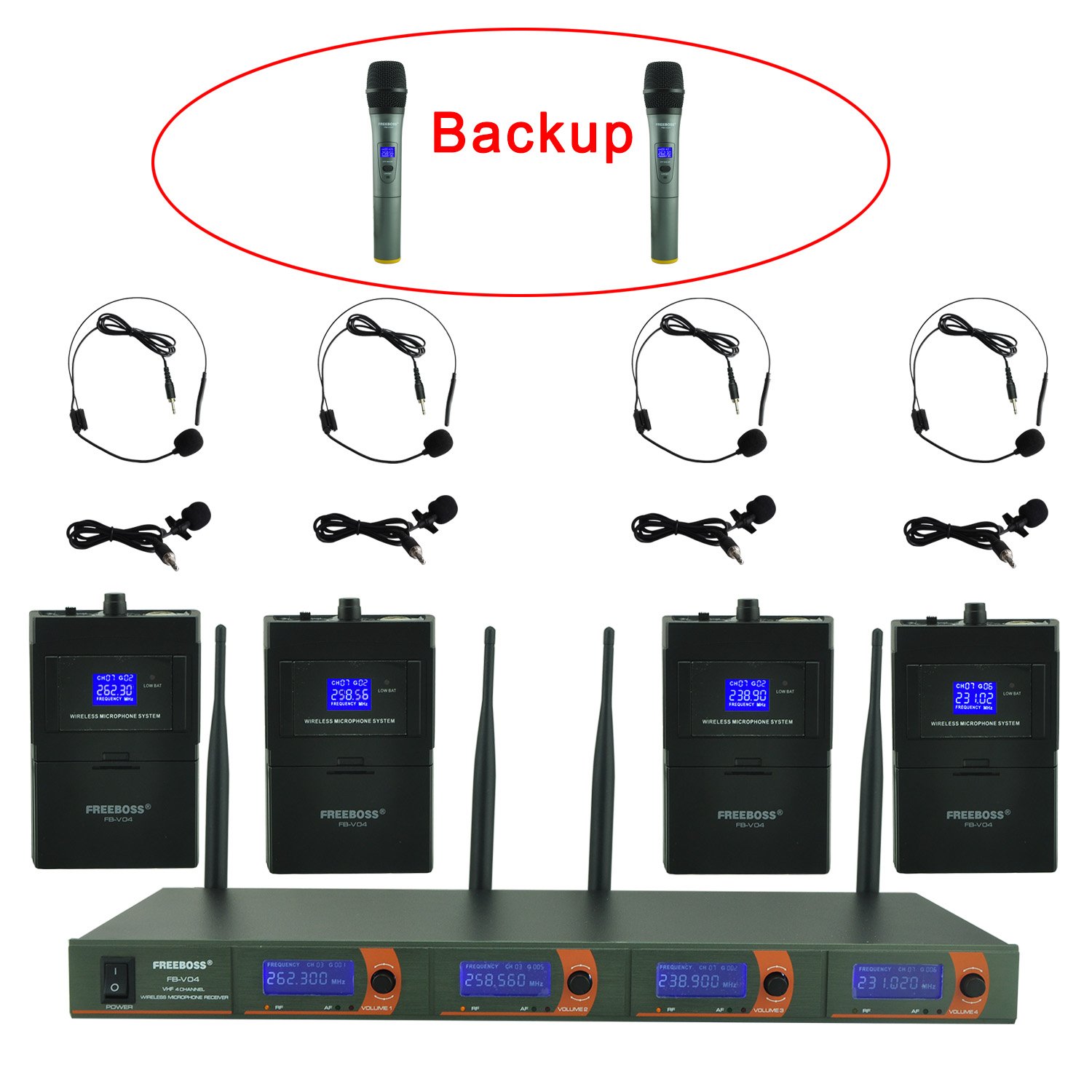Freeboss FB-V04 4 Handheld Vhf Wireless Microphone Frequency 1